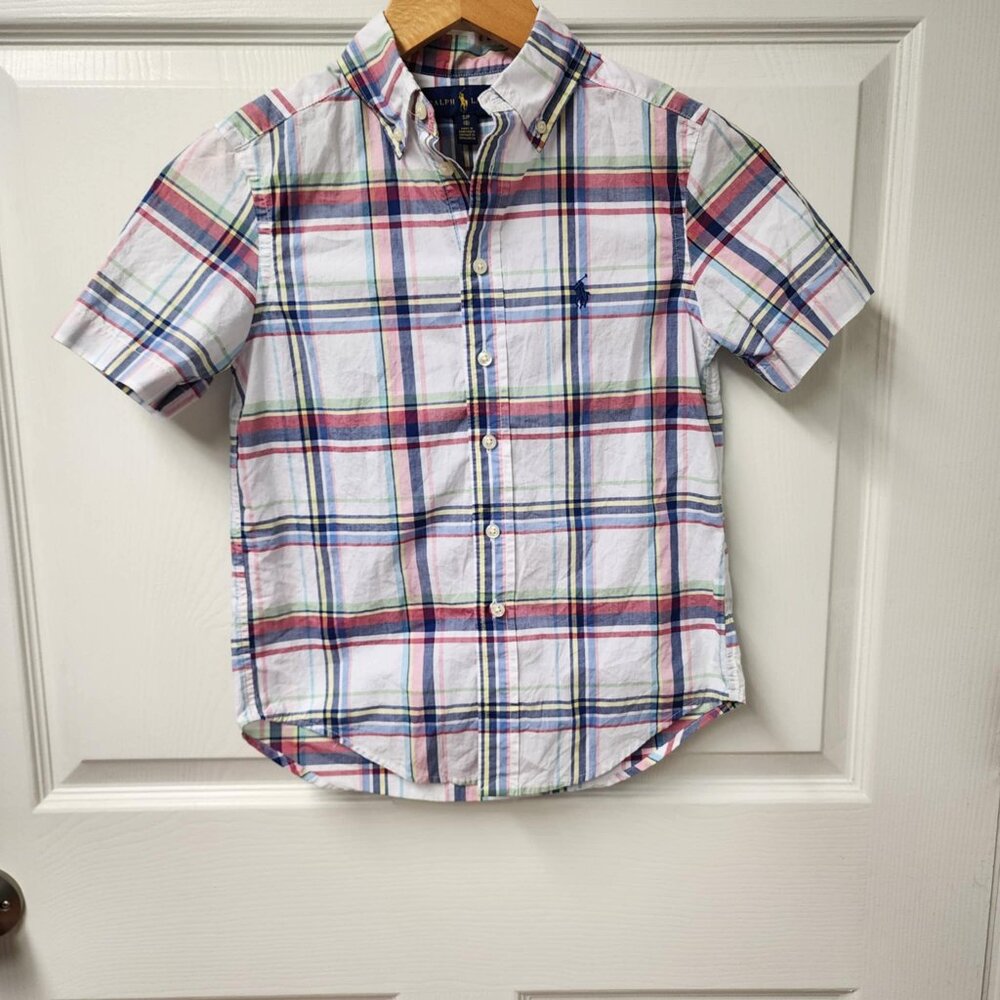 Polo Ralph Lauren short sleeve multi plaid button down boys size small (8)